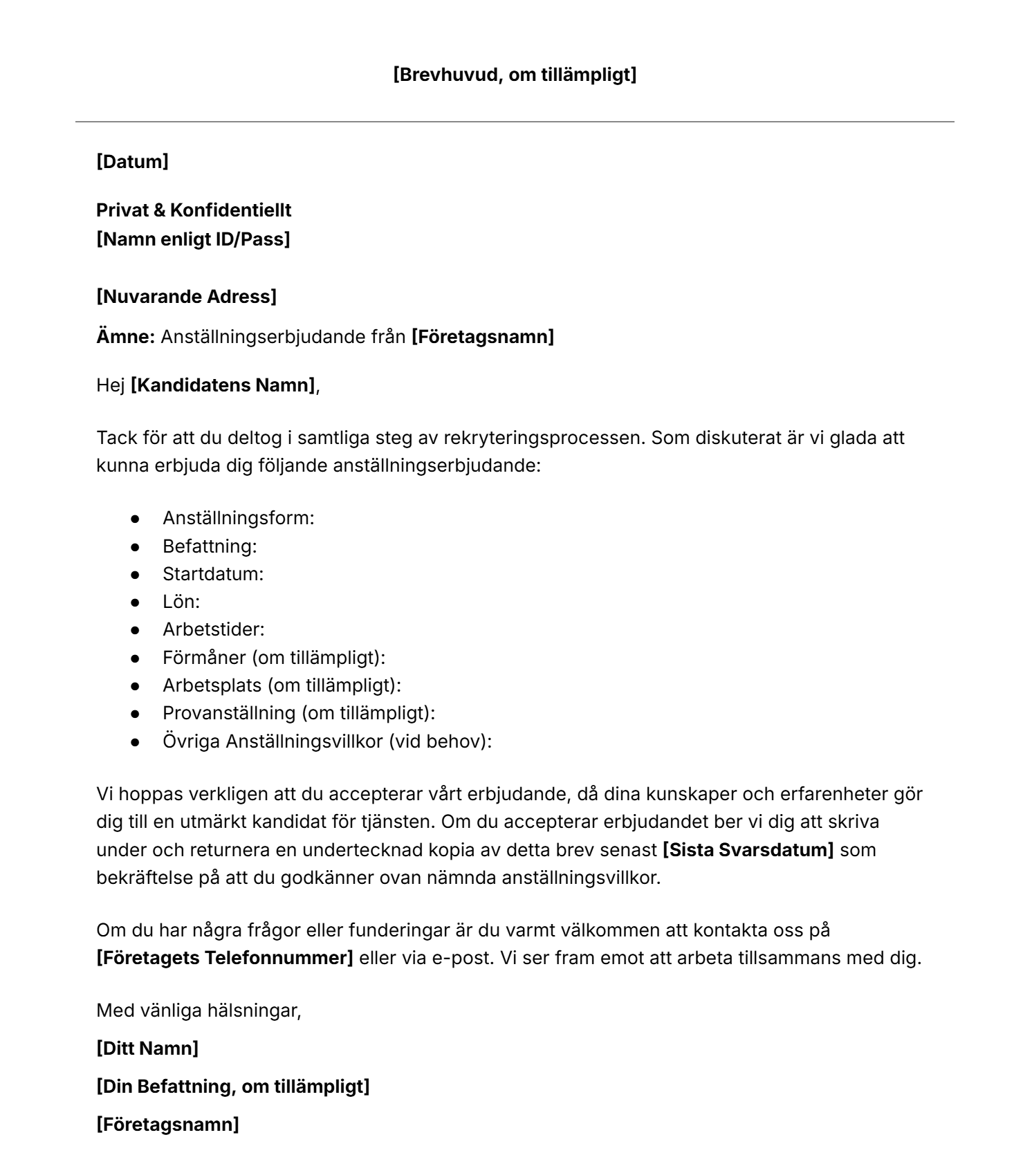 Gratis mall för anställningserbjudande