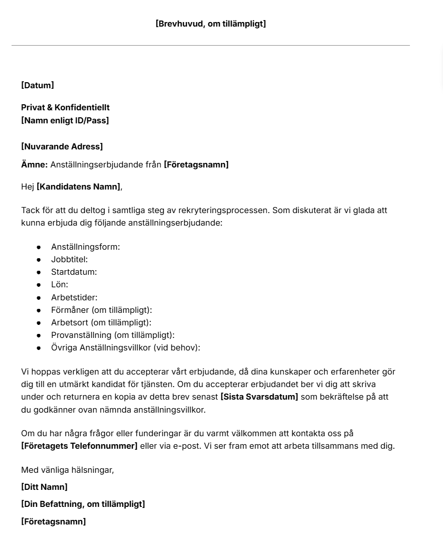 Gratis mall för anställningserbjudande