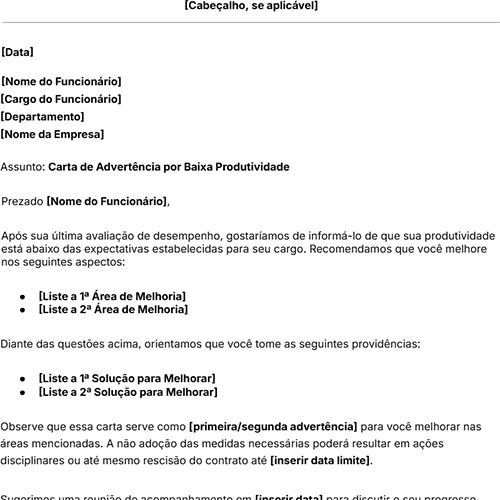 ícone modelo de carta de advertência por baixa produtividade