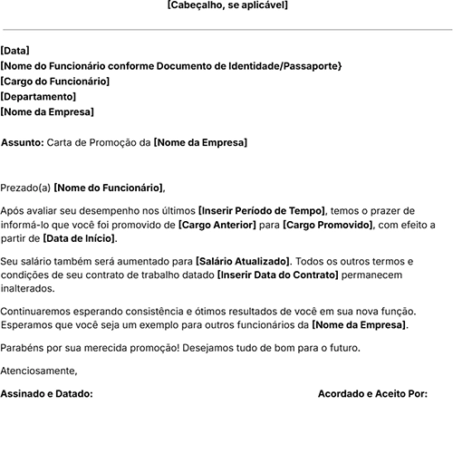 ícone modelo carta promoção de cargo