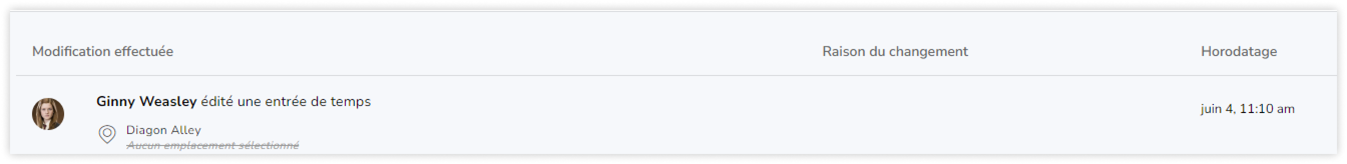 Les modifications seront reflétées dans la section Historique des modifications.