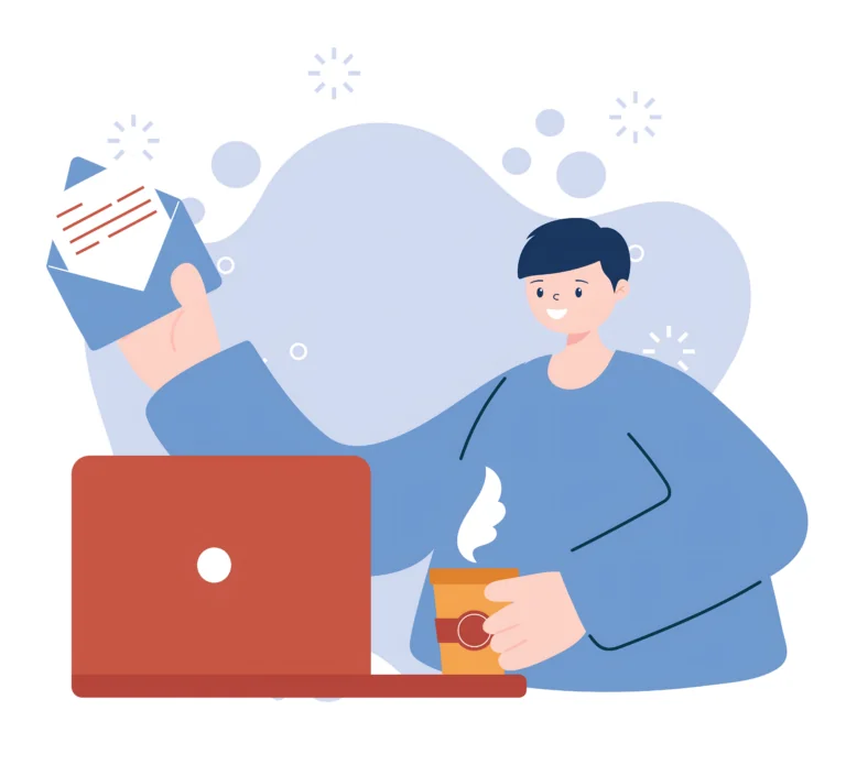 homem com notebook e carta de oferta de emprego