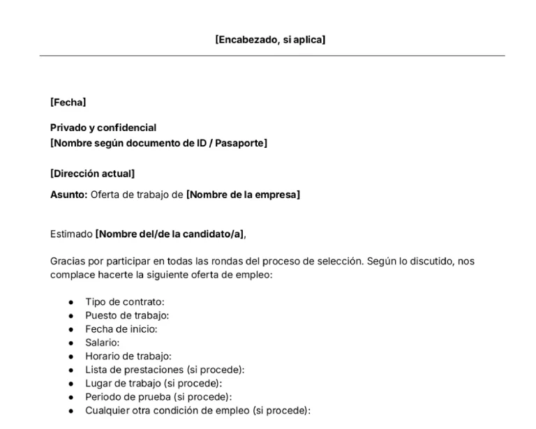 portada Plantilla de carta de oferta de empleo