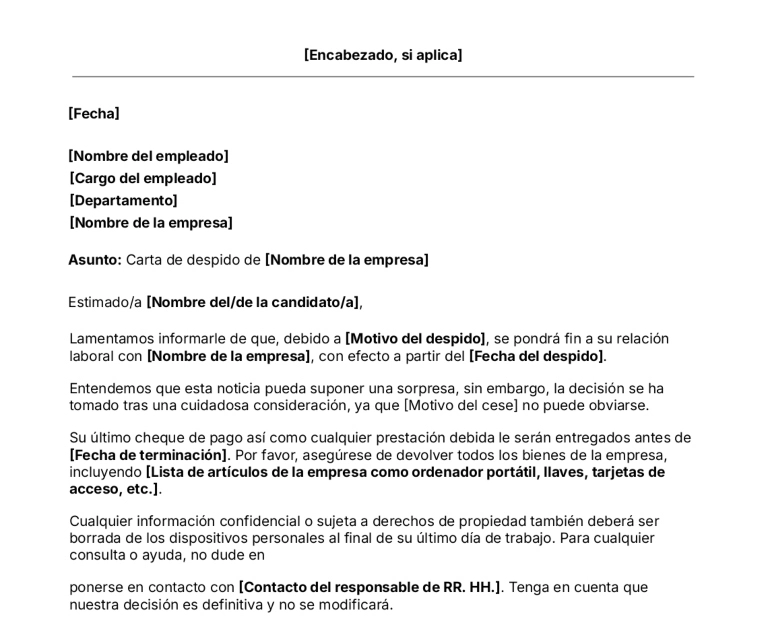 portada Plantilla de carta de despido