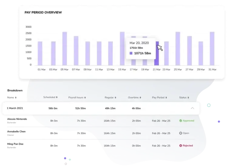 Schermata di analisi dell'app per timesheet.