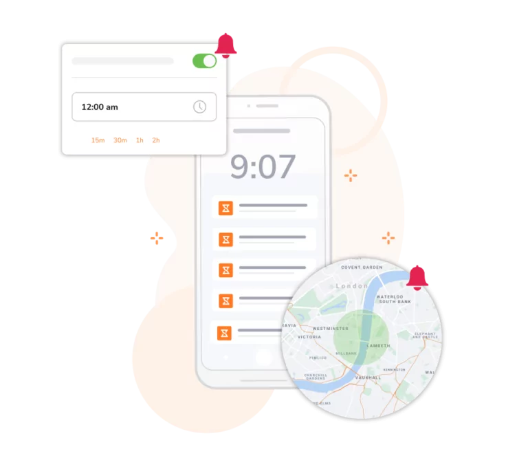 Location and time-based reminders for attendance clock ins.