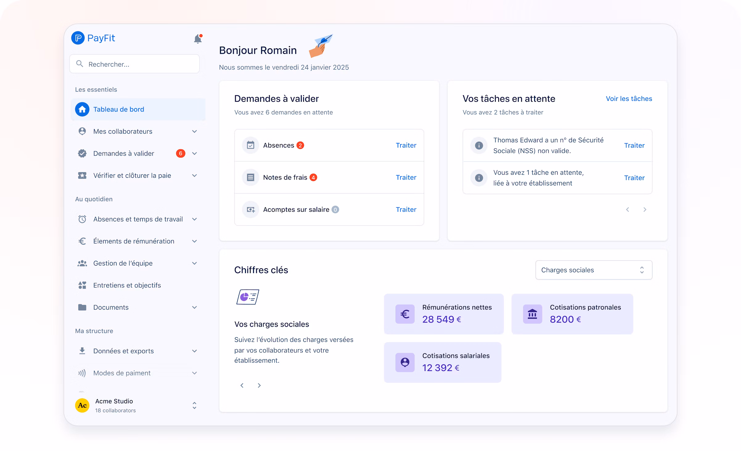Tableau de bord PayFit