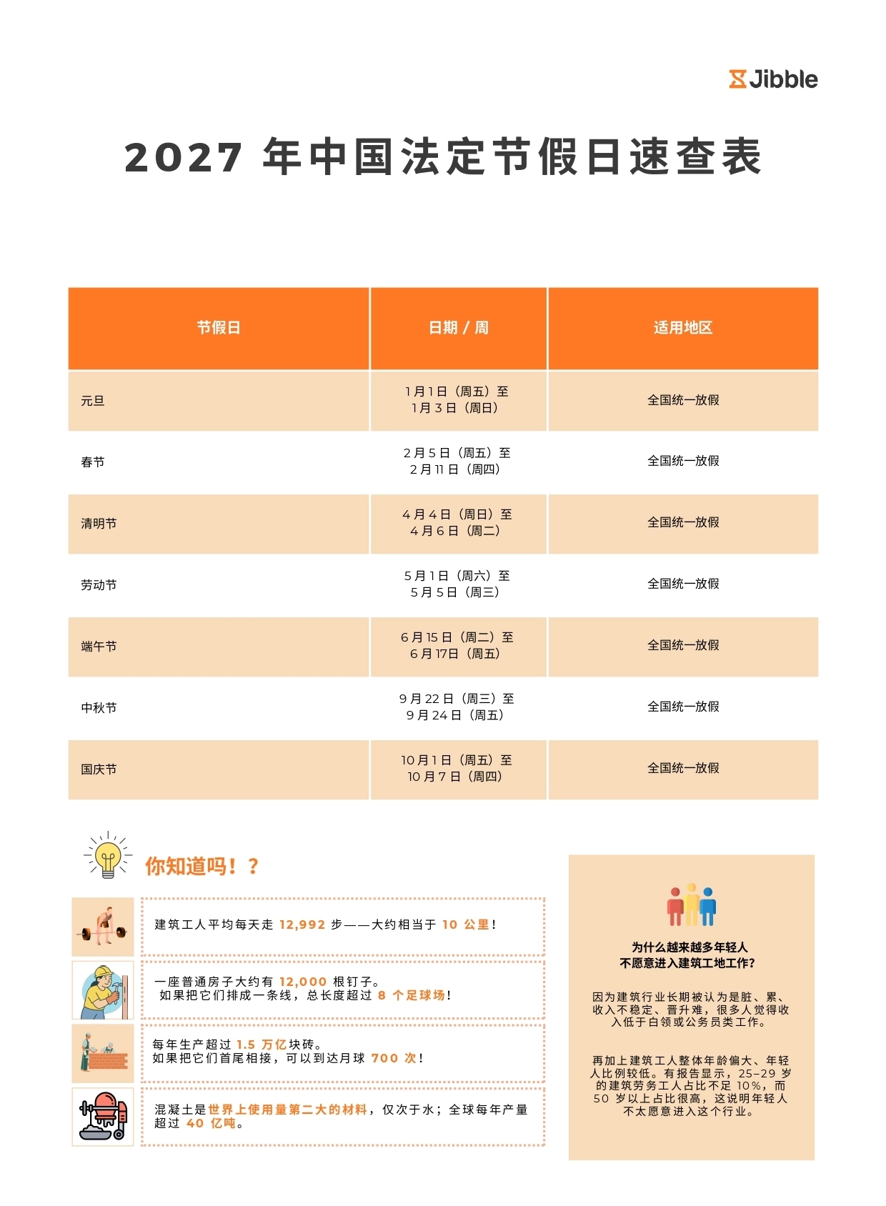 吉贝儿 2027 年中国法定节假日免费海报