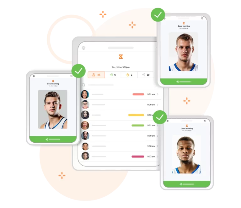 Clocking in using facial recognition on Jibble's attendance kiosk.