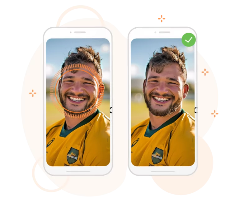 A rugby athlete clocking in his attendance with a face scan.