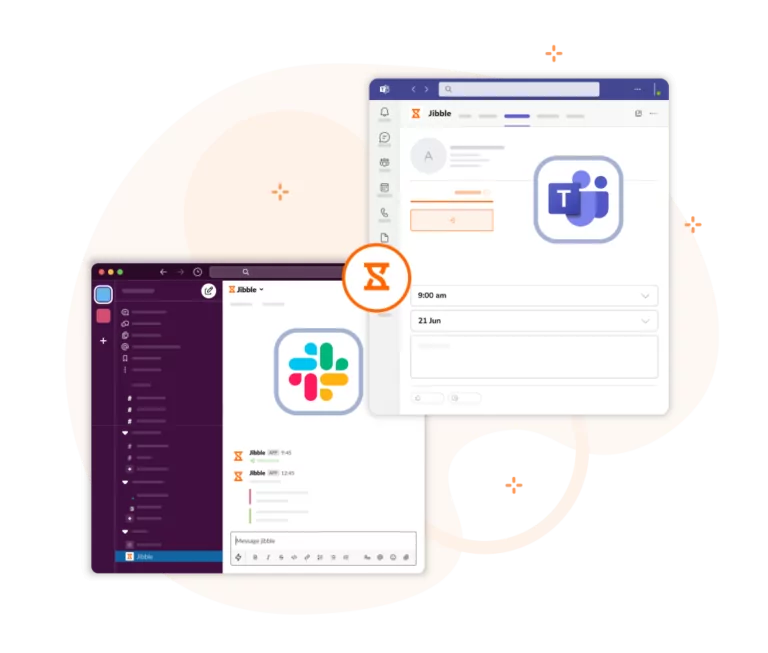 Clocking in and out via Slack and MS Teams integrations.