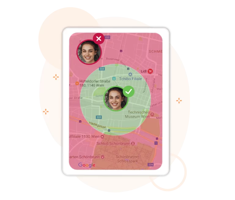 Geofences set up around authorized work locations.