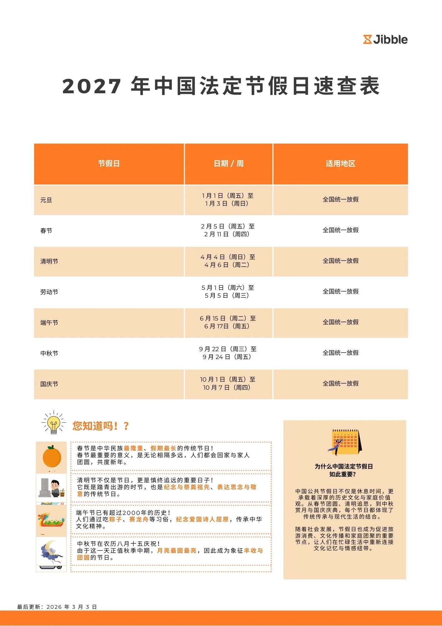 吉贝儿 2027 年中国法定节假日免费海报