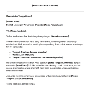Contoh isi undangan interview
