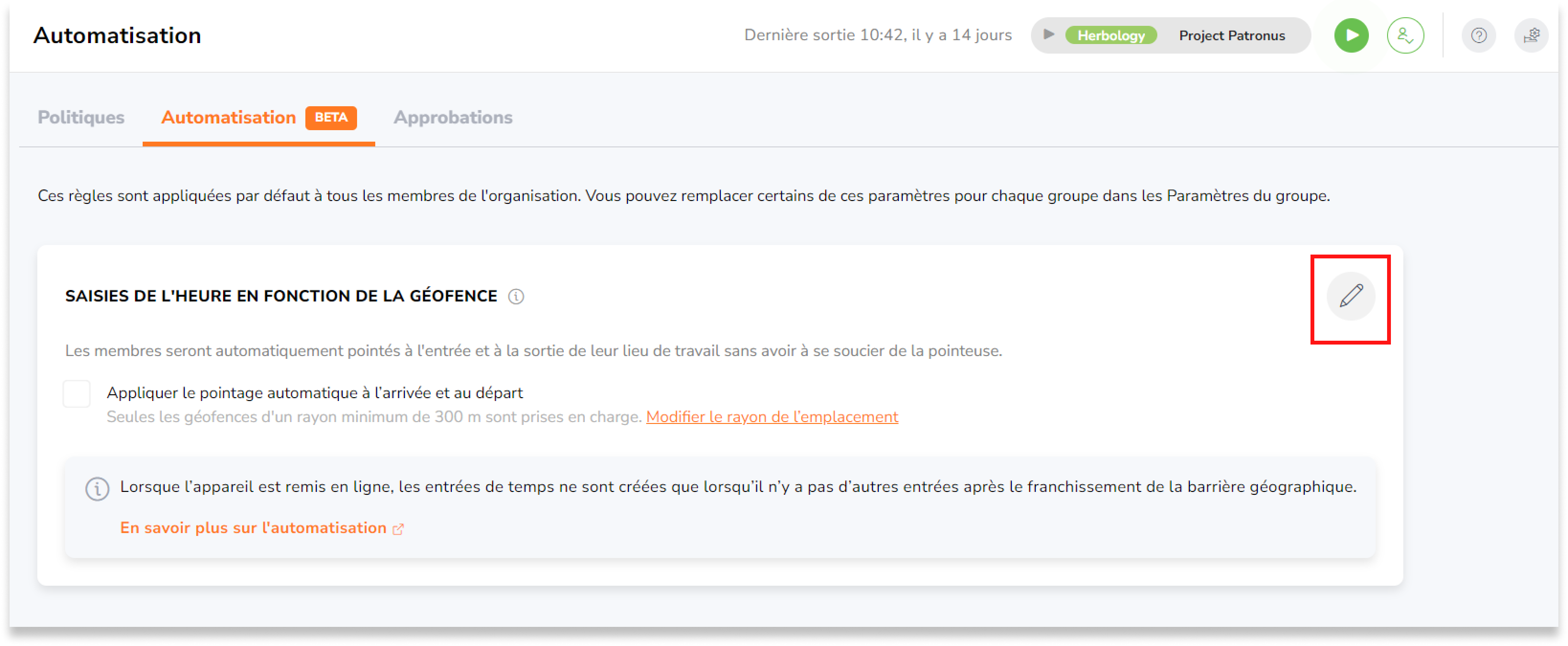 Cliquez sur l'icône en forme de crayon pour configurer les paramètres.