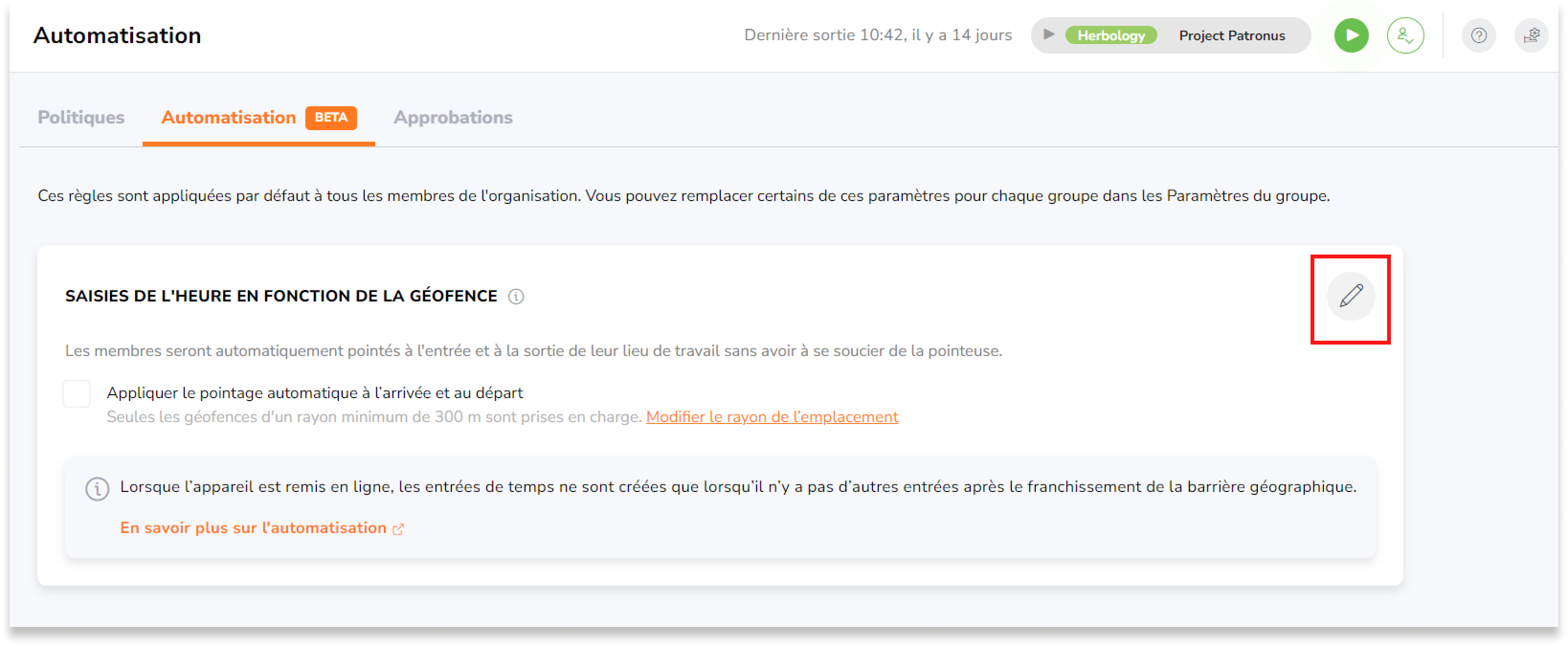 Cliquez sur l'icône en forme de crayon pour configurer les paramètres.