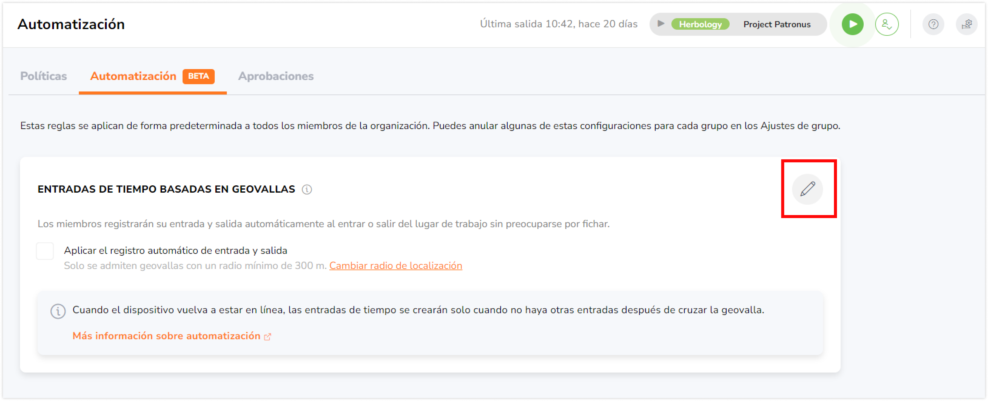 Haz clic en el icono del lápiz para configurar los ajustes.