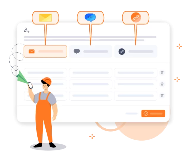 Onbaording semplice e veloce del team via e-mail, SMS o link.