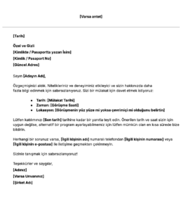 Ücretsiz Mülakata Çağrı Mektubu