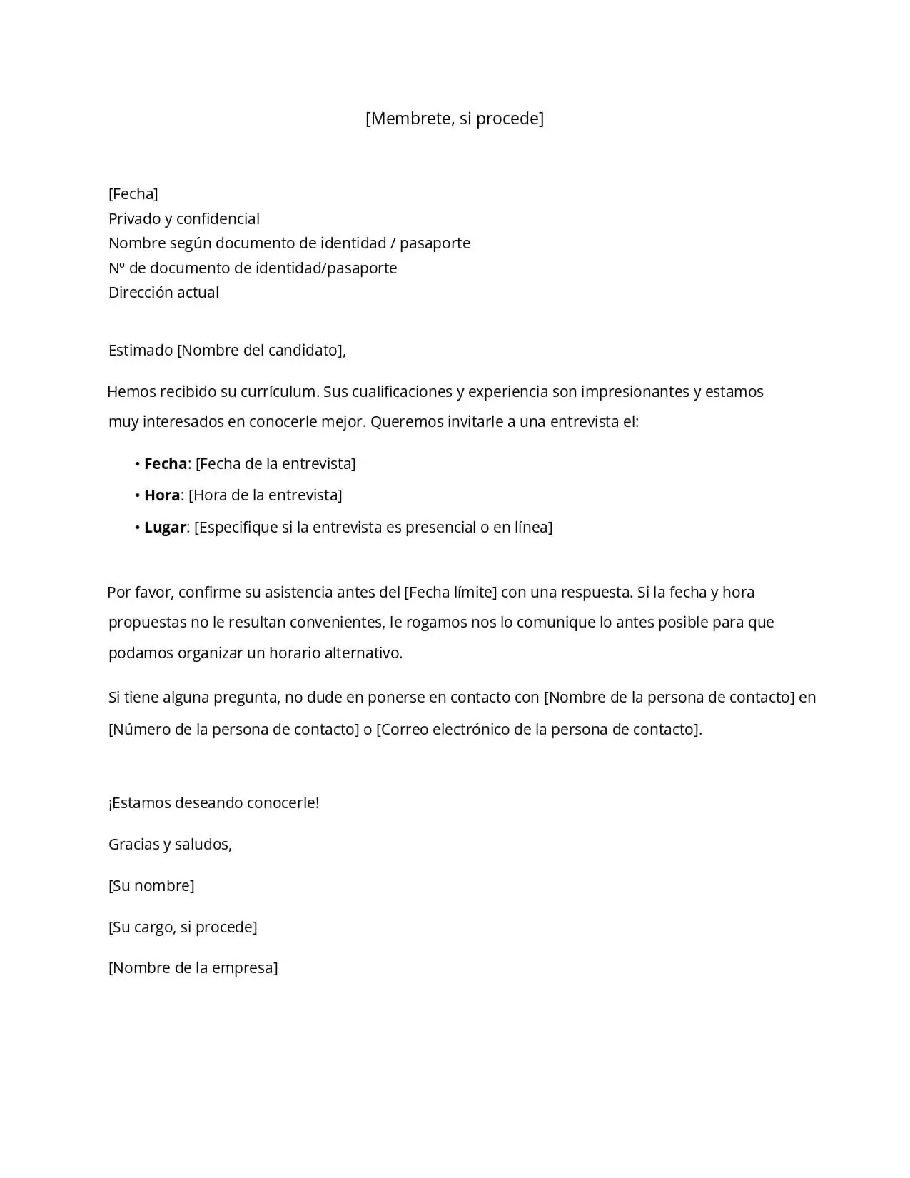 Modelo gratuito de carta de convocatoria de entrevista