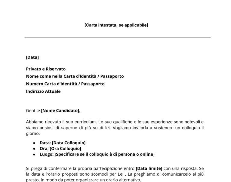 Template per Lettera di Invito a Colloquio.