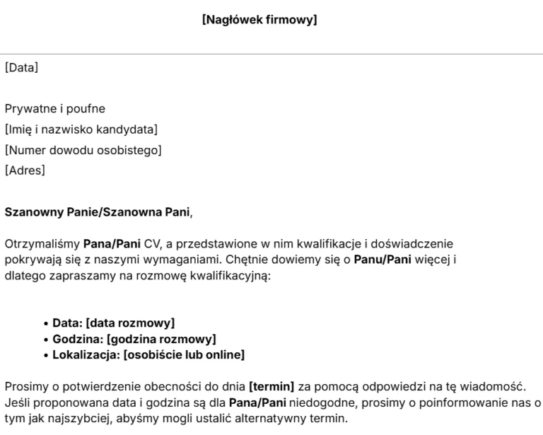 Zaproszenie na rozmowę kwalifikacyjną – wzór na 2025 r.