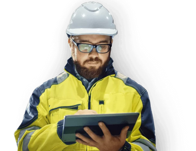 Lavoratore che utilizza nel cantiere il time tracking di Jibble.