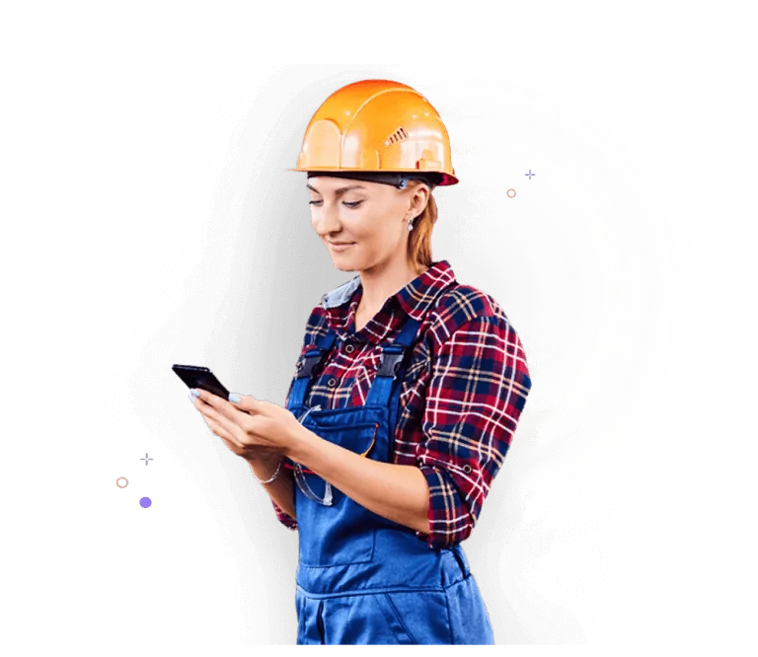 Lavoratrice in cantiere con il time tracking di Jibble.