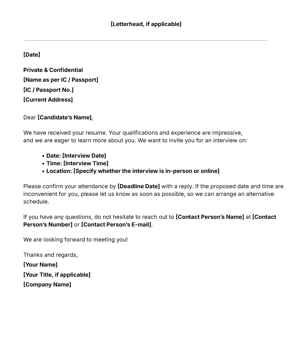 Free interview call letter template