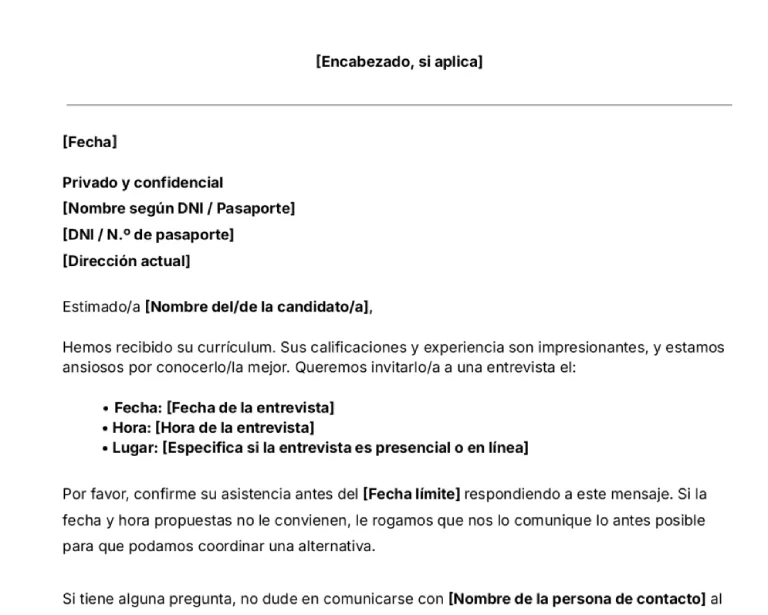 portada Plantilla de carta de invitación a una entrevista