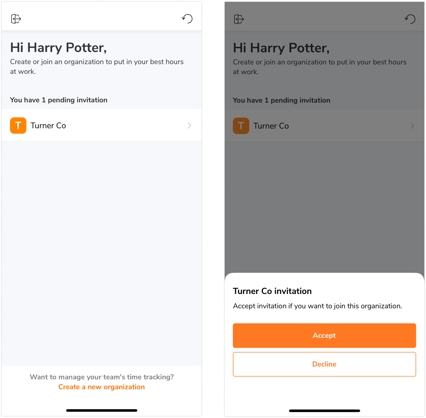Accepting invitation via account page on mobile