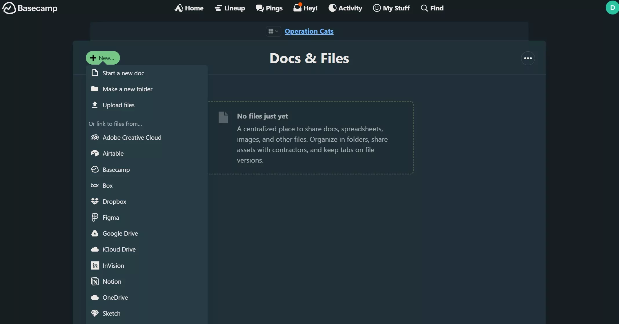 Sharing files on the Basecamp platform.