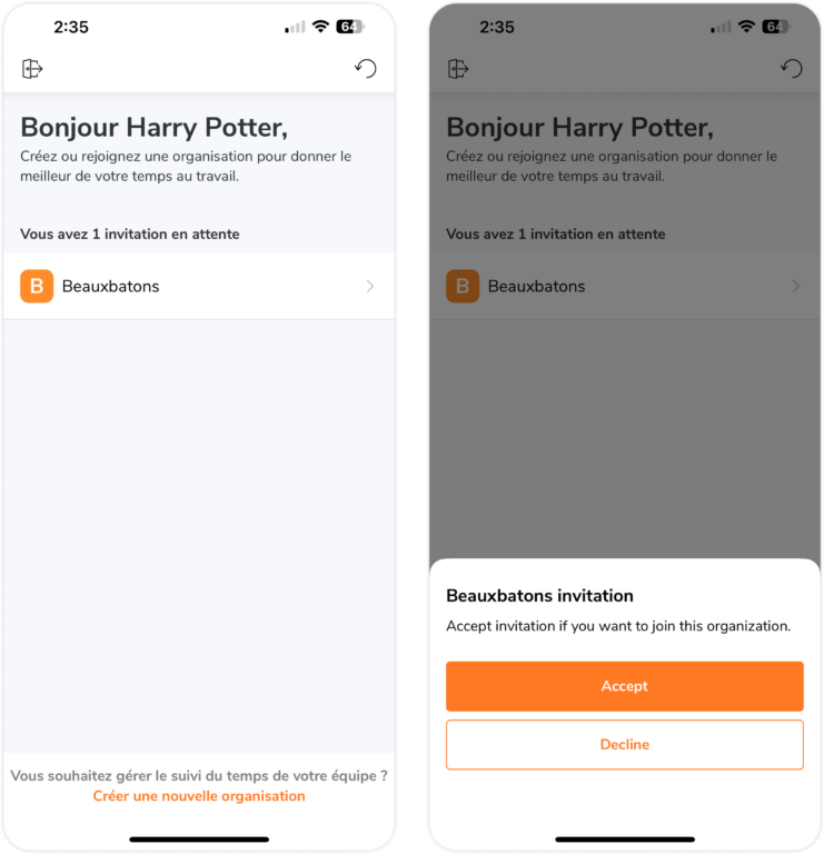 Accepter ou décliner une invitation sur mobile