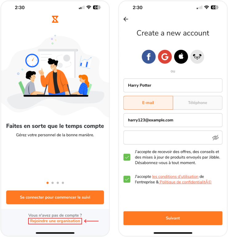 Créer un compte sur mobile