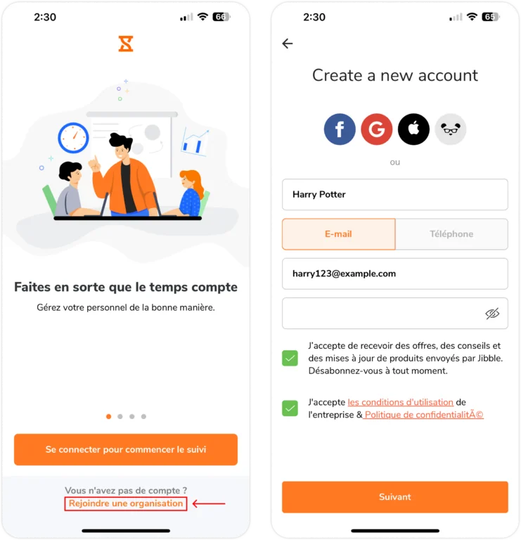 Créer un compte sur mobile