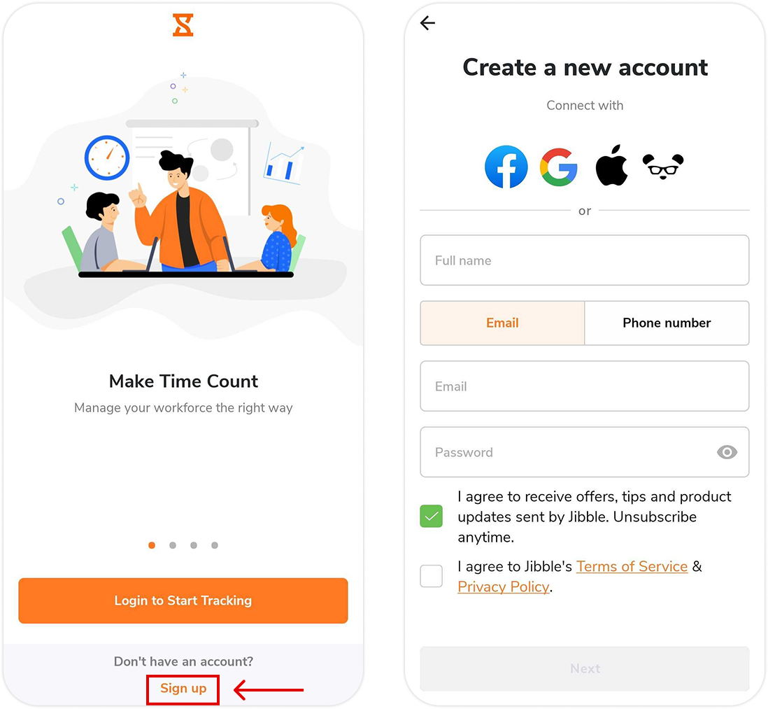 Joining as a new user on Android