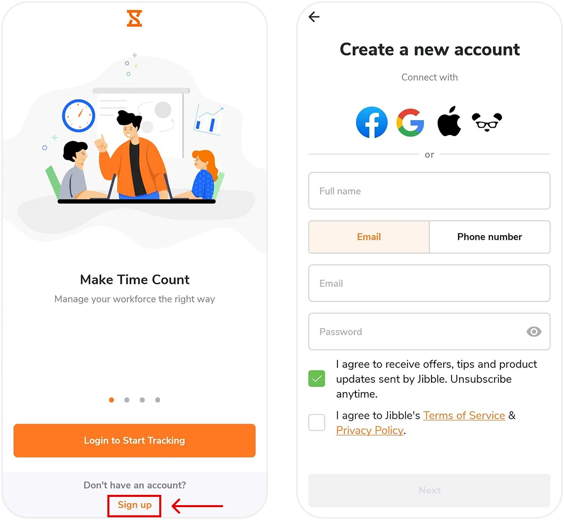 Joining as a new user on Android