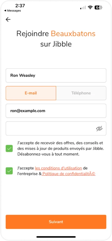 Rejoindre une organisation avec un lien via mobile
