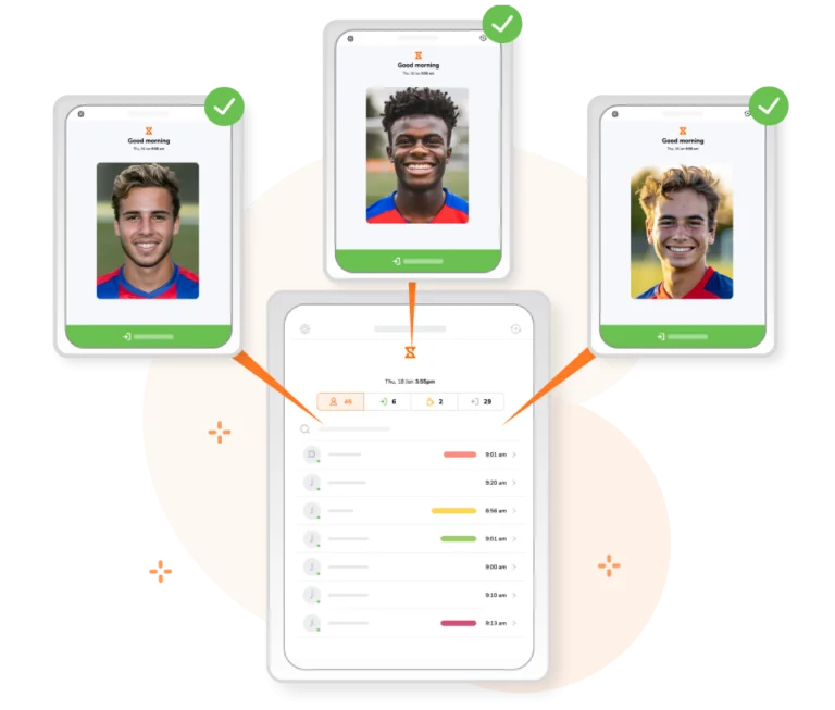Shared attendance kiosk for team recording attendance.