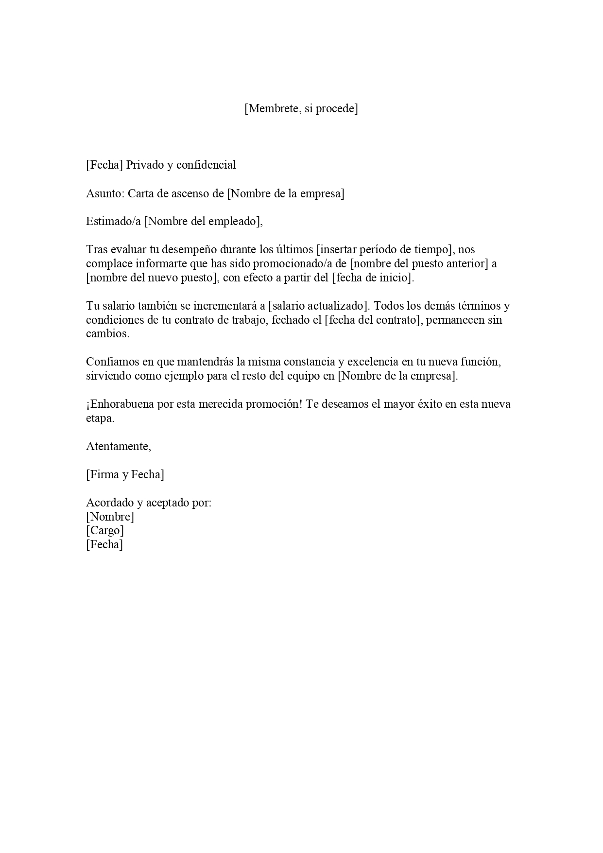 Modelo gratuito de carta de promoción laboral