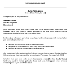 Contoh surat teguran karyawan karena tidak masuk kerja