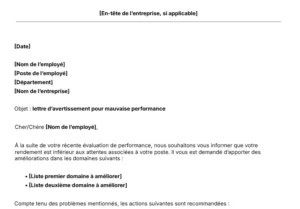 Modèle de lettre d'avertissement pour mauvaise performance