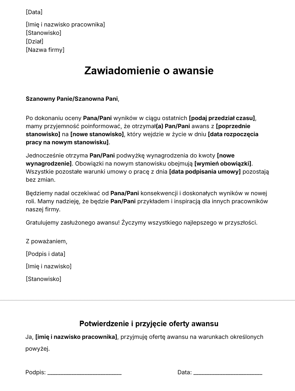 Wzór pisma o awansie.