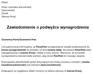 Darmowy wzór pisma o podwyżce wynagrodzenia od Jibble.