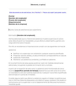 Plantilla Carta de advertencia por ausentismo
