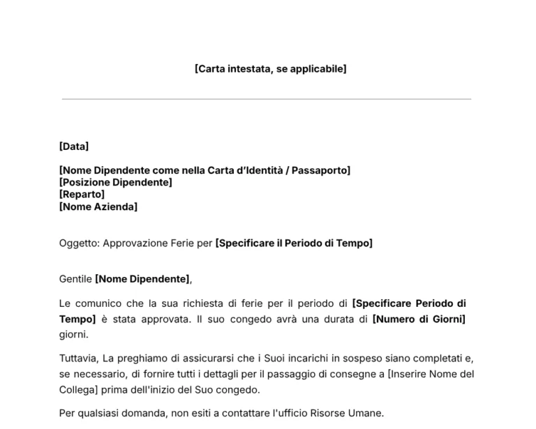 Modello per Lettera di Approvazione Ferie e Permessi