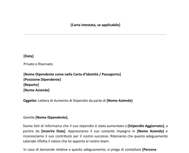 Template per Lettera di Aumento di Stipendio.
