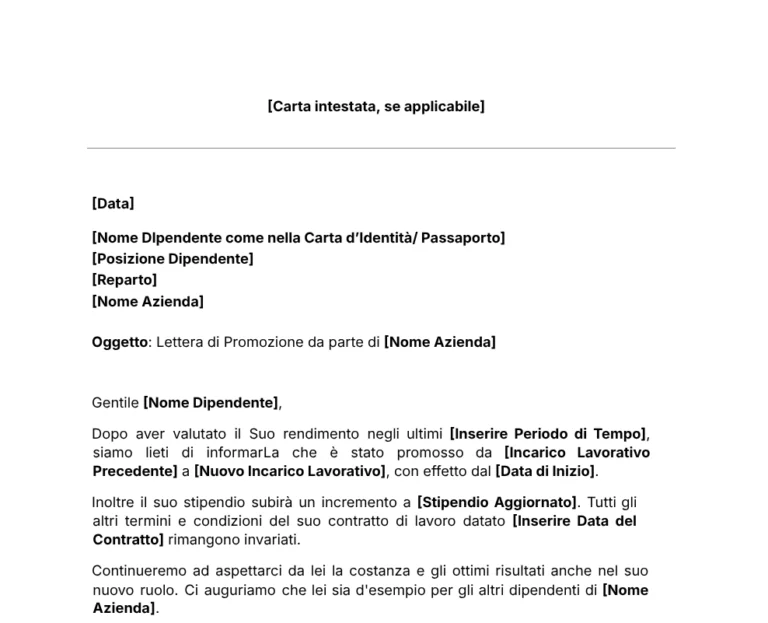 Modello per Lettera di Promozione