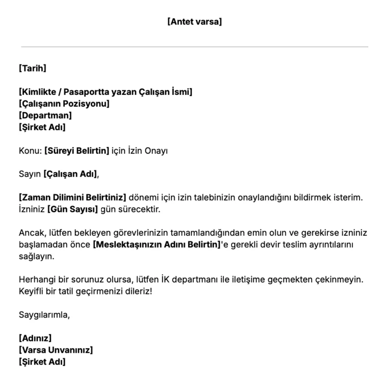 Jibble'ın İzin Onay Mektubu Şablonu