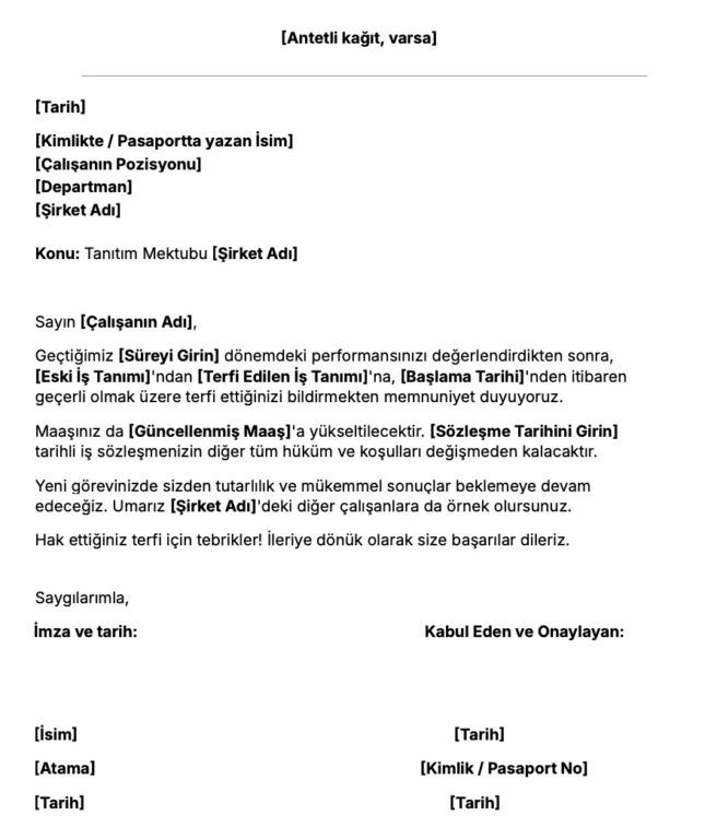 Terfi Mektubu Şablonu